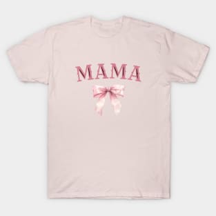 MAMA Watercolor Pink Bow Coquette Aesthetic Cute Girl Mom T-Shirt